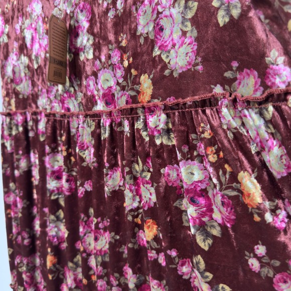 NEW Natural Life Women Velvet Floral Tiered Maxi Dress XL Burgundy Bohemian - Picture 9 of 12